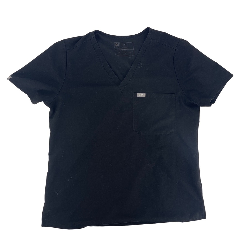FIGS Mens Leon One-Pocket Scrub Top Black V-Neck Technical Collection Large